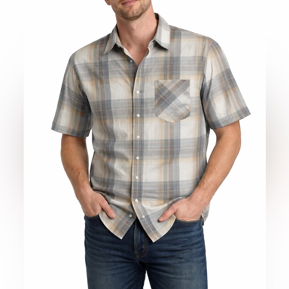 VINTAGE VOLCOM BLUE/GRAY PLAID BUTTON DOWN SHIRT SIZE LARGE